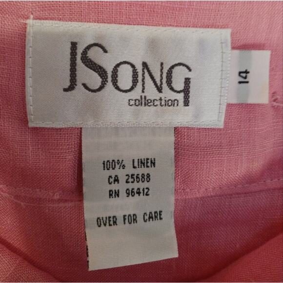 JSong collection vintage 100% linen coral pink off shoulder top. … - Picture 4 of 5